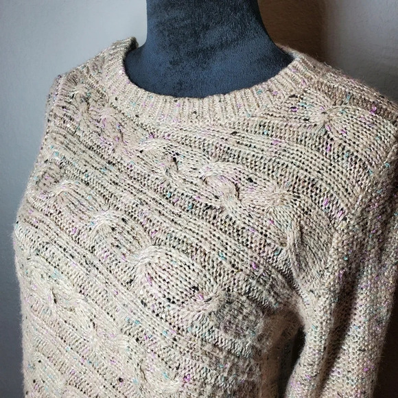 cb Established 1962 Beige Asymmetrical Sequin Knit Crewneck Sweater Size 1X - Picture 10 of 16